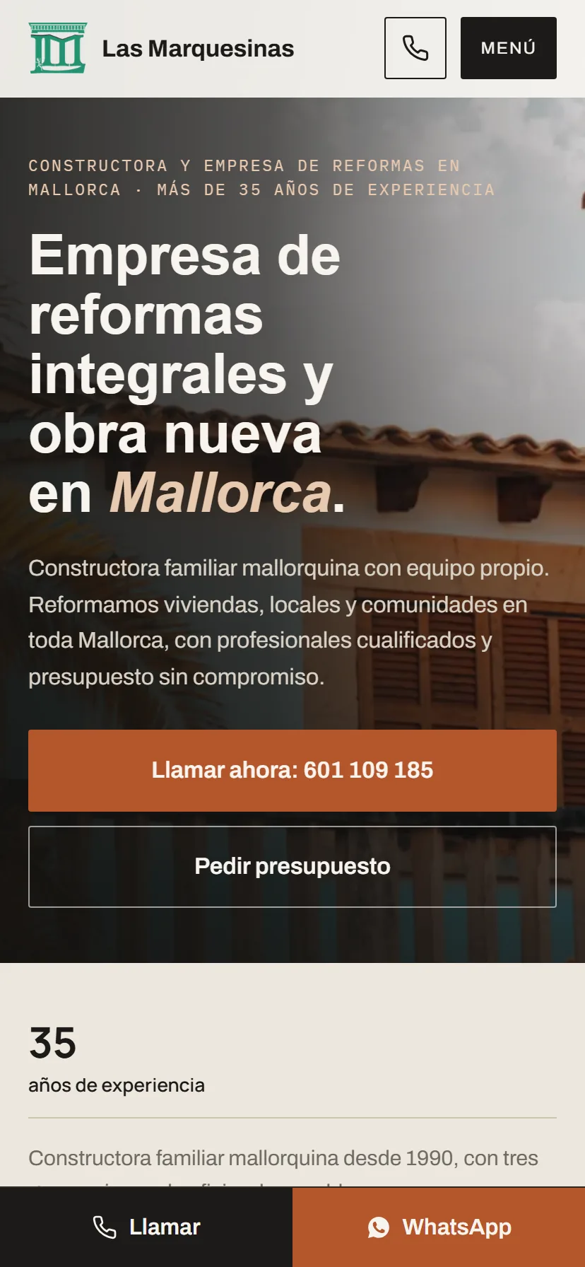 La misma web de Las Marquesinas en su versión móvil, adaptada a la pantalla de un teléfono